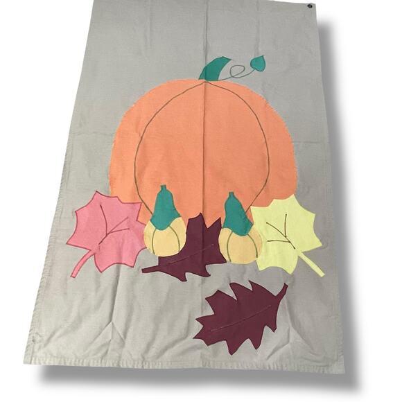 Fall Pumpkin Squash Leaves Flag Grommets House Outdoor Decor Vintage 54" x 35"W - Picture 9 of 13